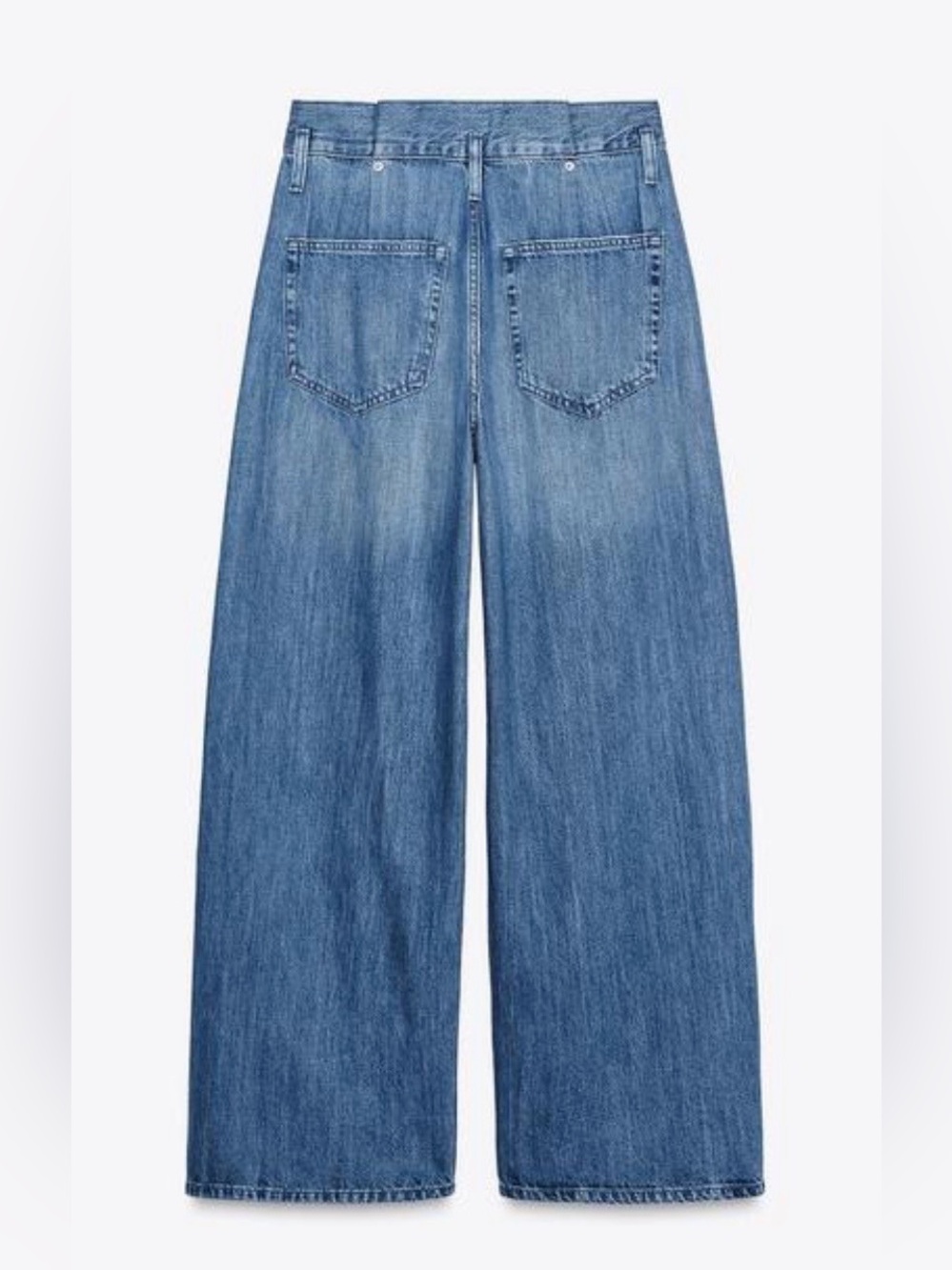 Zara Waist Bag Wide-Leg High-Rise Blue Denim Jeans - Picture 5 of 10